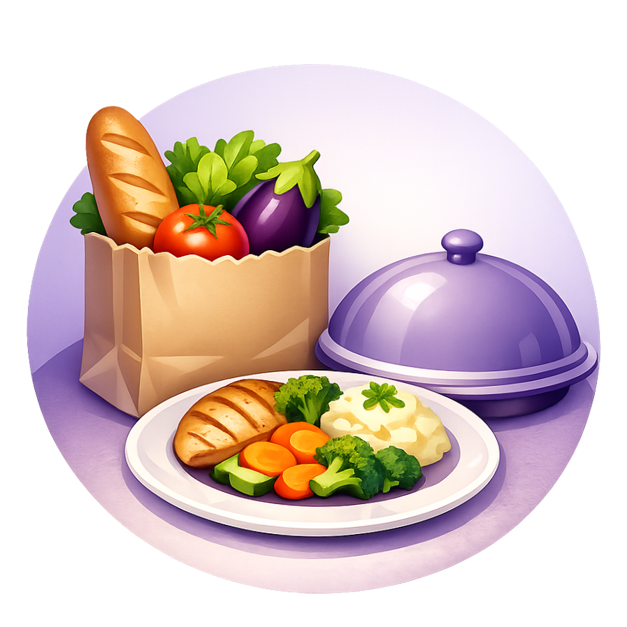 Grocery shopping and meal preparation service illustration for Mary’s Caregiving in Conroe, Texas