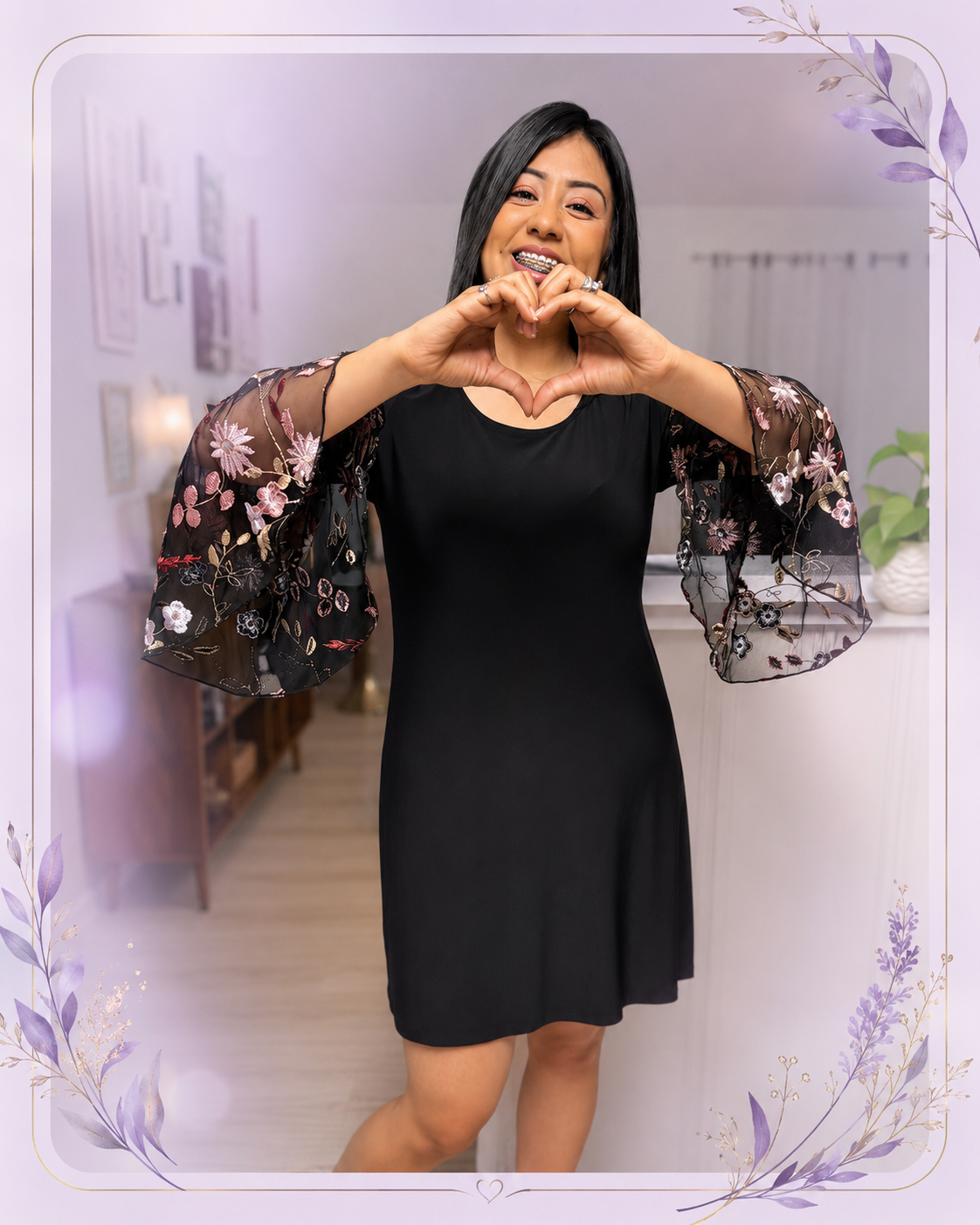 Mary Torrolba, founder of Mary’s Caregiving, smiling and making a heart shape with her hands