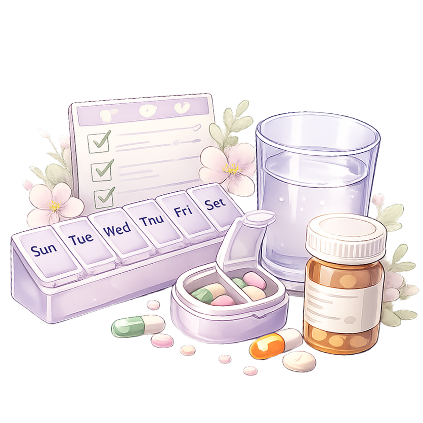 Medication support and pharmacy pickup service illustration for Mary’s Caregiving in Conroe, Texas
