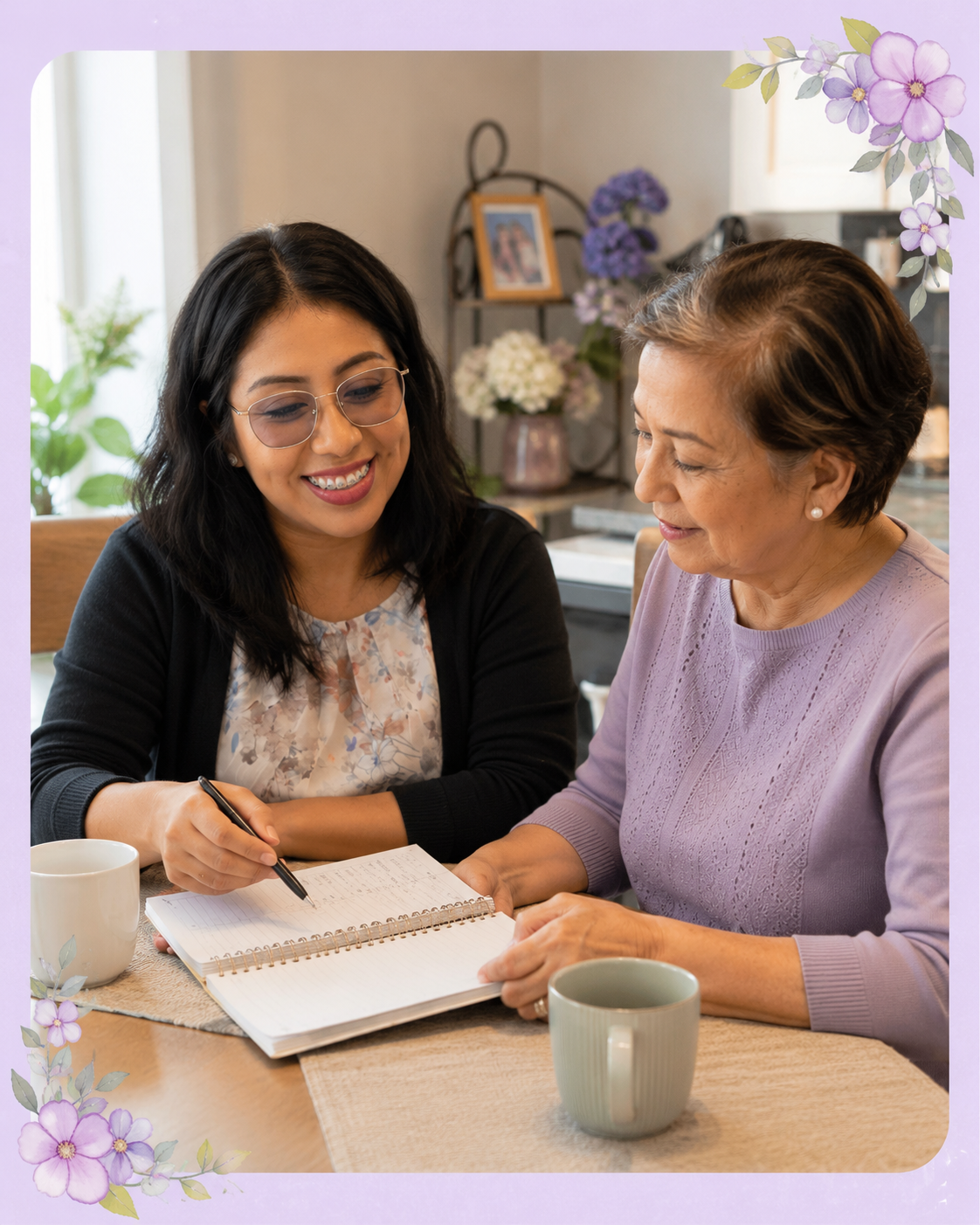 Mary discussing a personalized home care plan with an older adult in Conroe, Texas