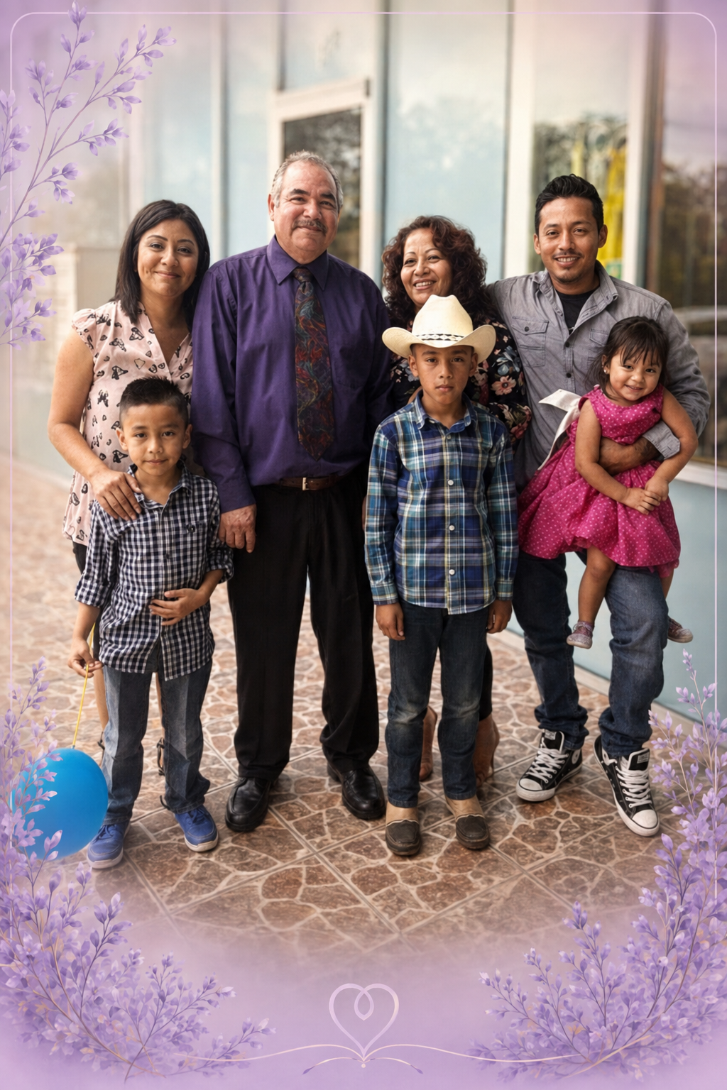 Pedro standing with family members in a group portrait