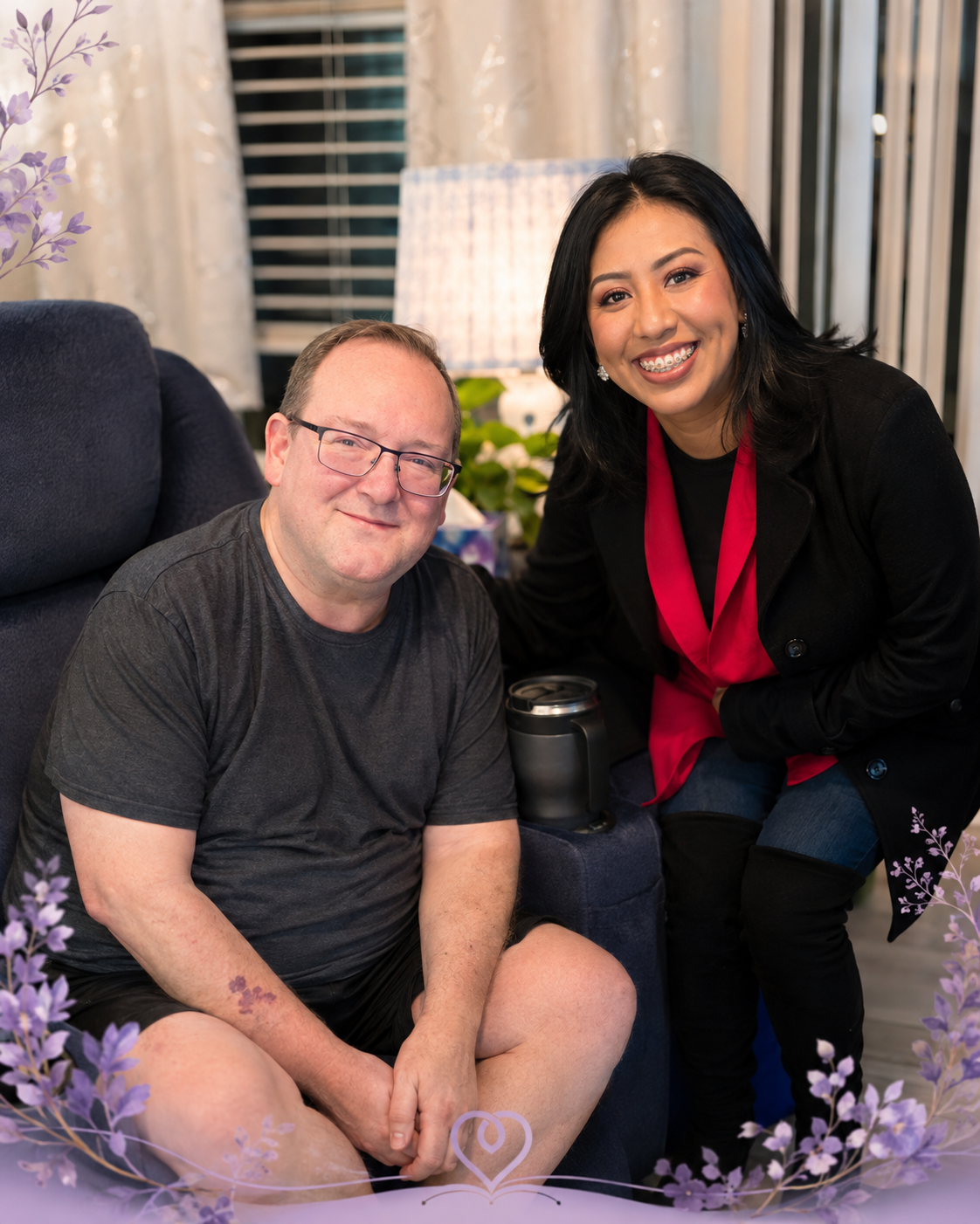 Randall seated beside Mary in his home